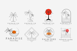 design a tropical palm tree beach logo for your brand