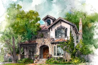 make luxury watercolor architectural house painting