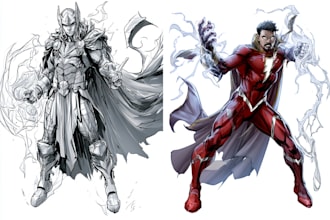 illustrate a superhero comic and marvel character
