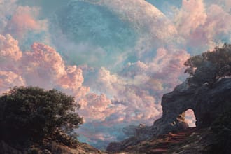dreamy surreal or fantasy music cover, album cover art