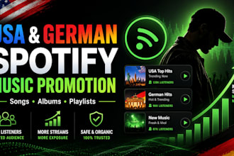 do USA and german spotify music promotion for your song, album and playlist