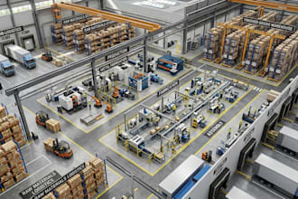 create realistic 3d warehouse industrial building and space planning design
