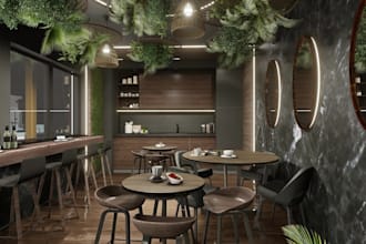 refunction 2d interior layout, break room design, commercial bar lounge render,