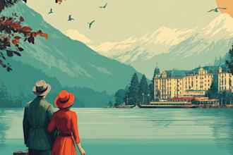 make art deco, vintage, retro, modern travel poster or landscape illustration