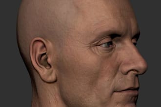 do human sculpt realistic head character 3d rigged for games facial animation