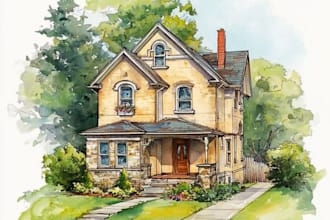make premium watercolor architectural home illustration