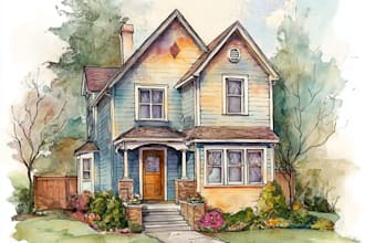 make luxurious watercolor mansion and property painting