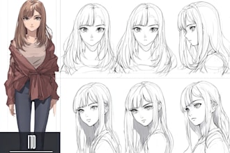 design professional anime character sheet and reference