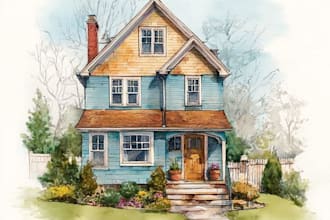 paint minimalist watercolor modern home illustration