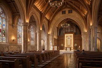 design 3d church, sanctuary interior, church exterior and photorealistic rende