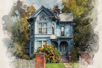 create a hand painted watercolor house portrait of your home