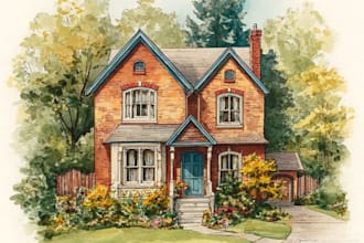 do a hand painted watercolor house portrait of your home
