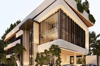 photorealistic house elevation rendering,3d exterior design, cgi building facade