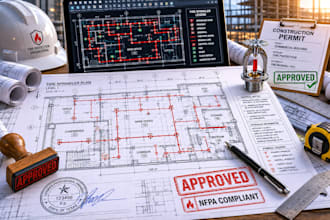 design fire sprinkler system drawings for permit and nfpa compliance and stamp