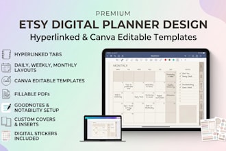 design etsy digital planner hyperlinked planner etsy digital product etsy seo