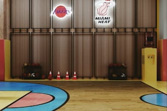 arrange indoor basketball court, commercial fitness space, multiple court layout