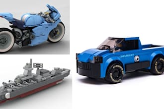 design 3d lego car, bike, ship, toy set house, minifigure with pdf instructions