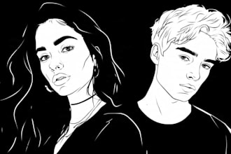 create custom black and white line art illustration
