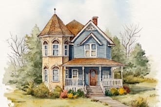 make luxury watercolor villa and estate painting