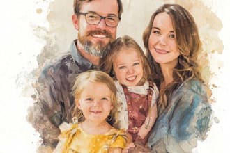 custom watercolor family portrait from photo