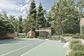 site plan tennis court landscape,fitness center render, tennis pavilion building