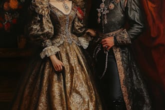 illustrate awesome royal couple portrait