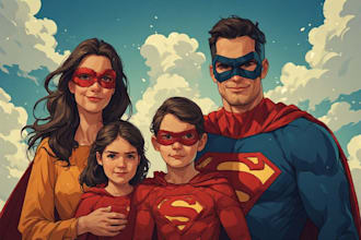 make a family superhero portraits for you