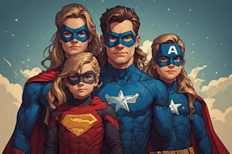 design a family superhero portraits for you