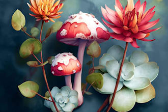 create digital botanical watercolor clipart of flowers