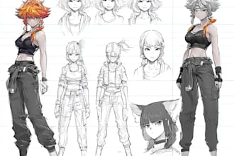 draw anime art character sheet or sheet design vtuber model