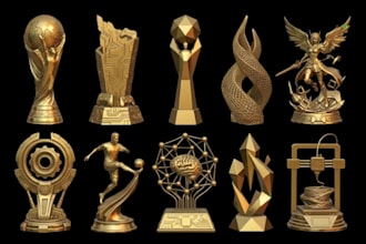 design custom 3d trophy, award, medal, cup model for 3d printing and rendering