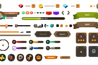 design retro pixel game UI, inventory, hud and gui