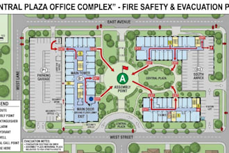 design site plan, map illustration, site map, evacuation plan, fire safety