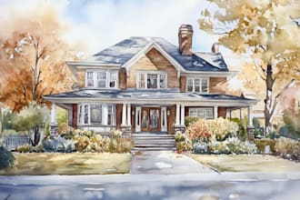 create house and building photo into watercolor art