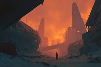 illustrate space, robots, and futuristic worlds