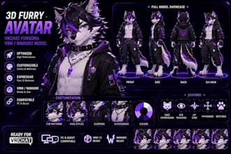 design 3d furry vrchat avatar custom fursona vrm warudo model rigging