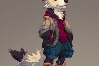 draw cute furry character art, fursona, and anthro oc