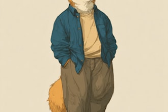 draw cute furry character art, fursona, and anthro illustration
