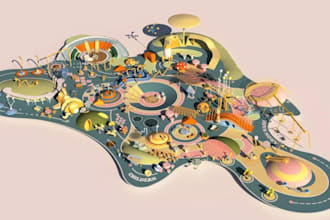 create 3d amusement park, theme park, playground, resort center and water park