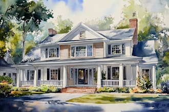 do handmade watercolor painting of house, building