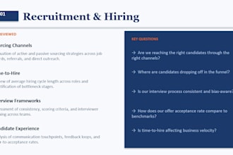 audit the current HR processes, create hiring strategy plans