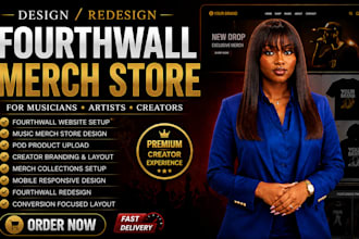 design luxury fourthwall website, setup musician artist merch fourth wall store