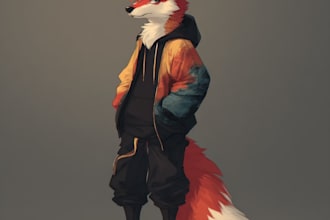 draw cute furry character art, fursona, or anthro character
