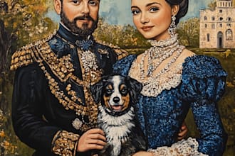 a royal couple portrait in renaissance painting style