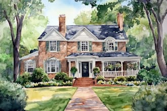 make a sketch and watercolor portraits of houses and places