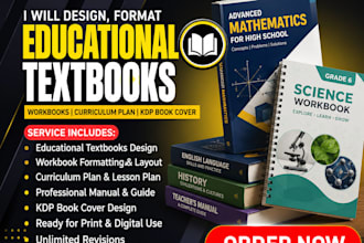 design, format educational workbook, textbook, curriculum plan, kdp book cover