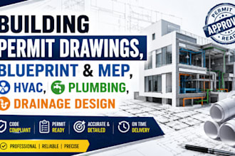 building permit drawings, blueprint and mep, hvac, plumbing, drainage design