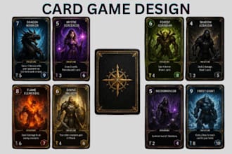 design custom card game, board game, trading card, tabletop, game mechanics