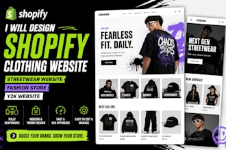 design y2k streetwear shopify website for your clothing brand