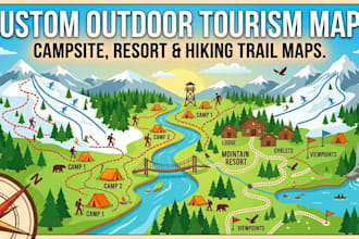 illustrate outdoor tourism maps for campsites and resorts